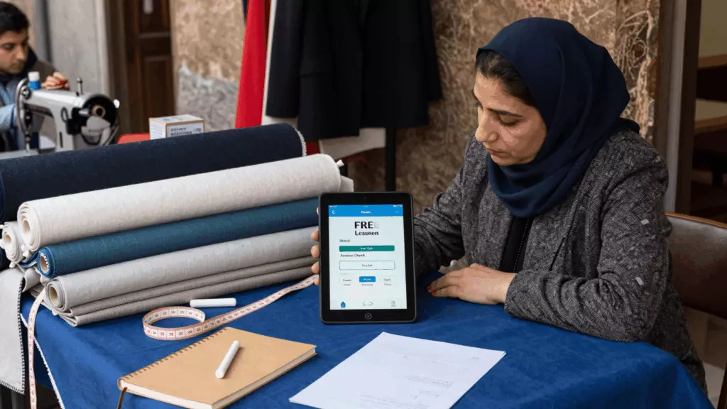 an Arab man in his early 30s working through الدراسة