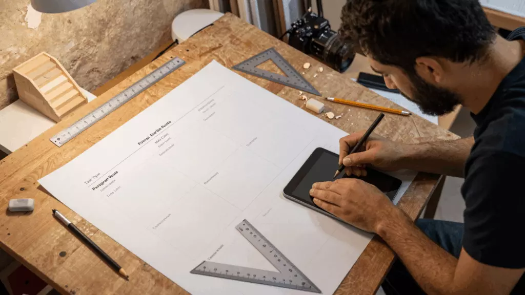 an Arab man in his early 30s working through التخطيط