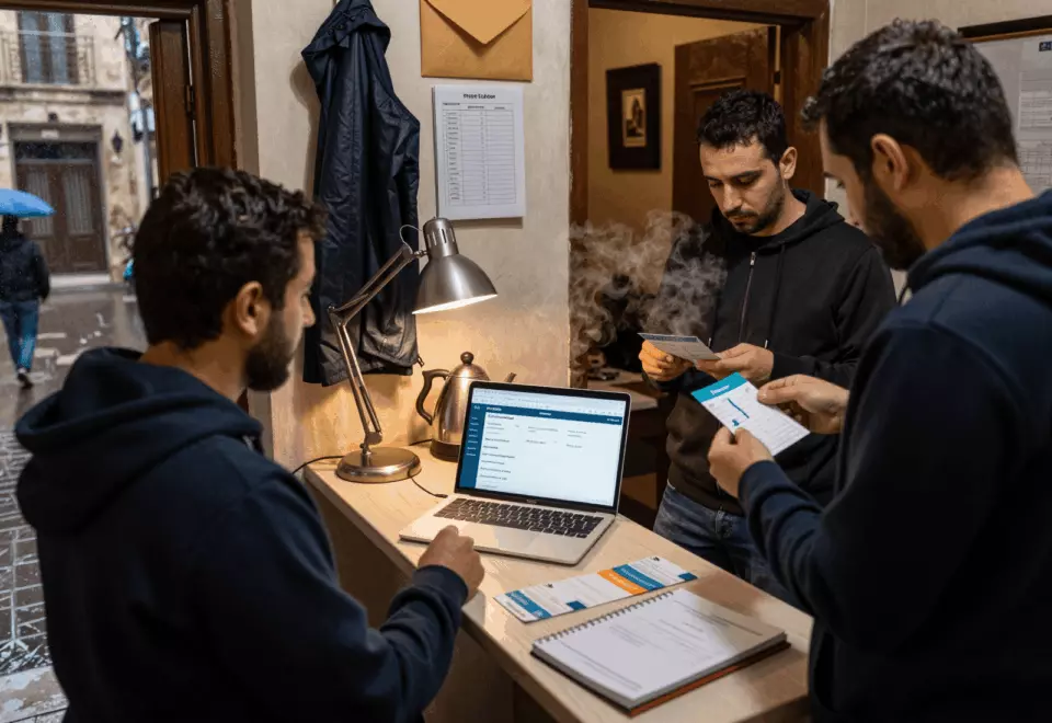 an Arab man in his early 30s choosing the next IELTS prep step online