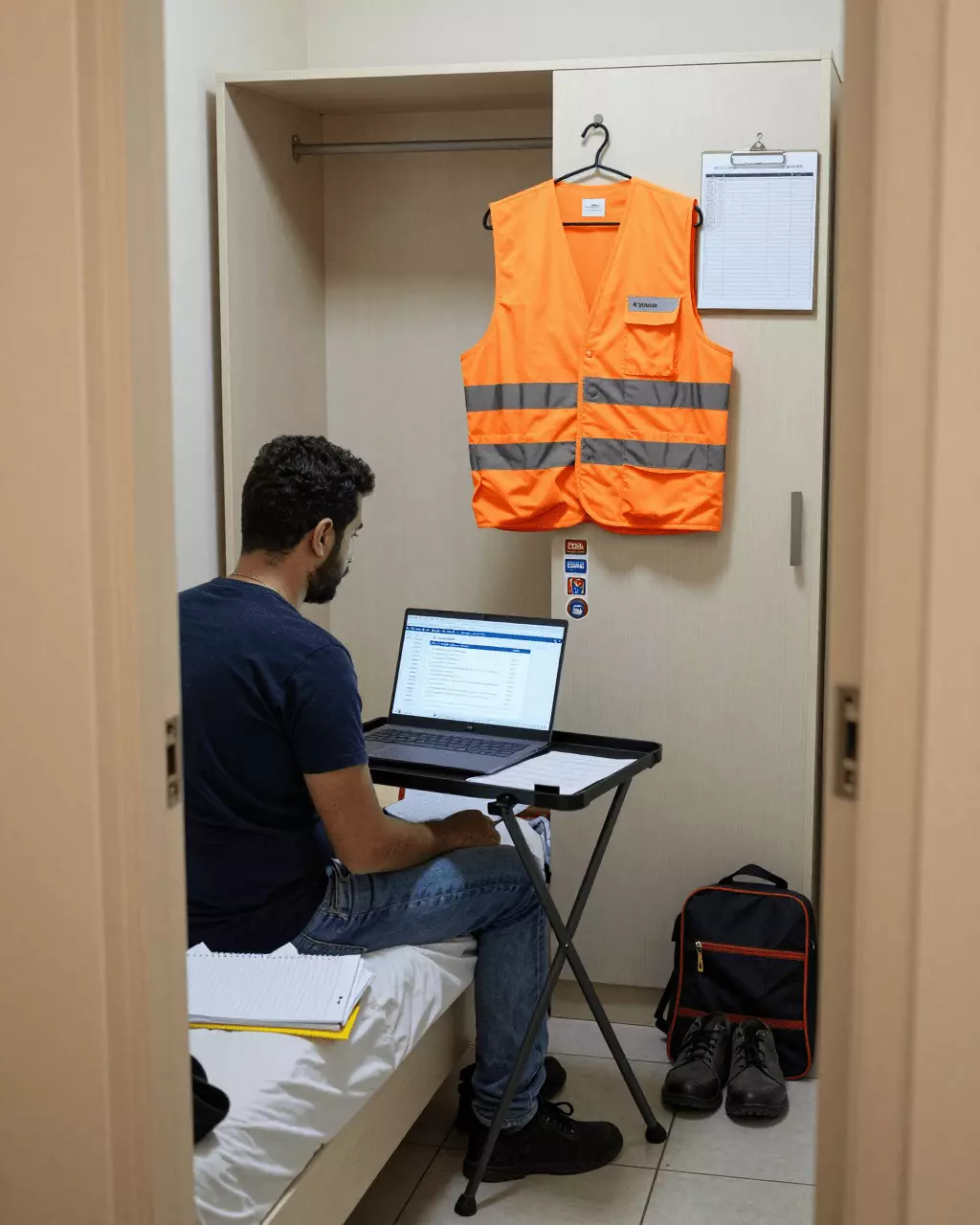 an Arab man in his early 30s preparing online for دورة تدريب IELTS العامة لأهداف العمل والهجرة والهجرة