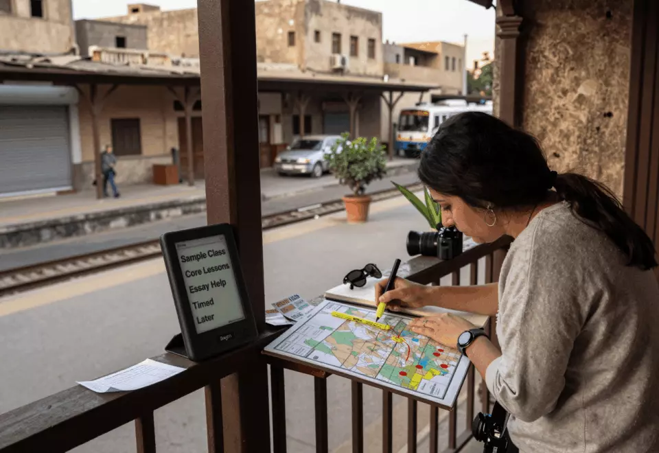 an Arab man in his early 30s choosing the next IELTS prep step online