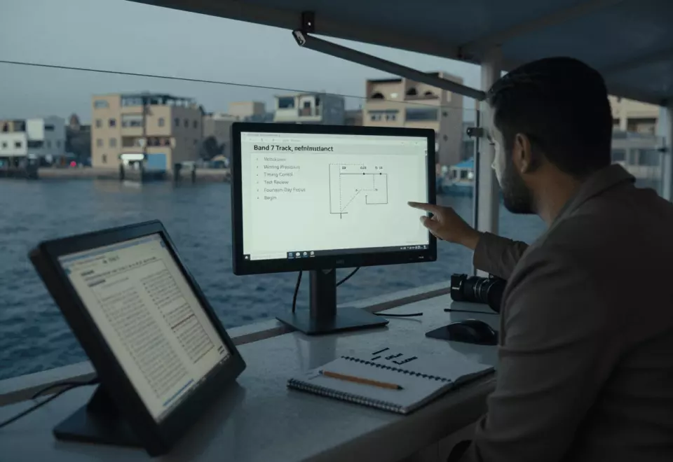 an Arab man in his early 30s choosing the next IELTS prep step online
