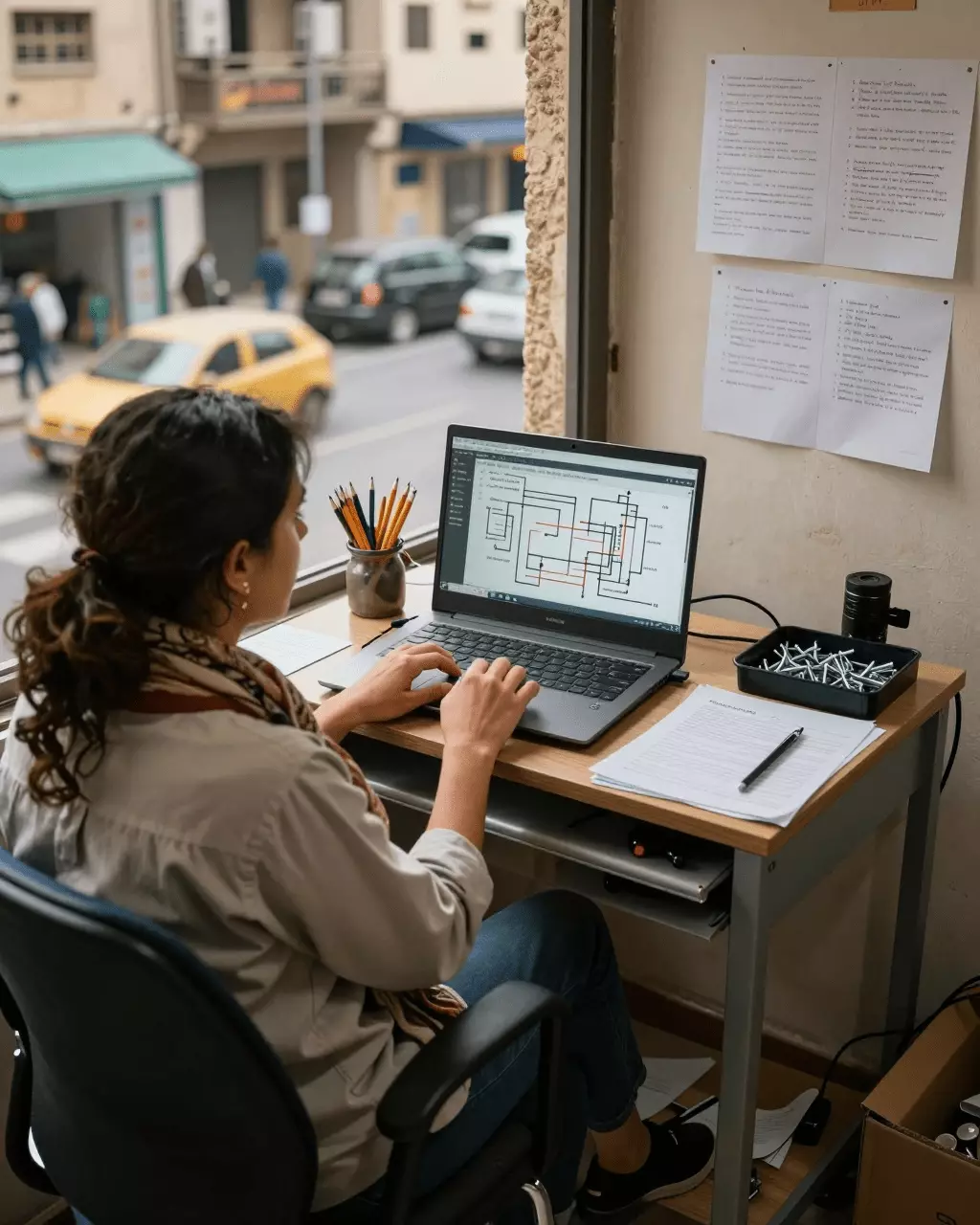 an Arab man in his early 30s preparing online for كيفية تحسين درجة IELTS الخاصة بك من خلال الدروس والتمارين والمراجعة الكتابية