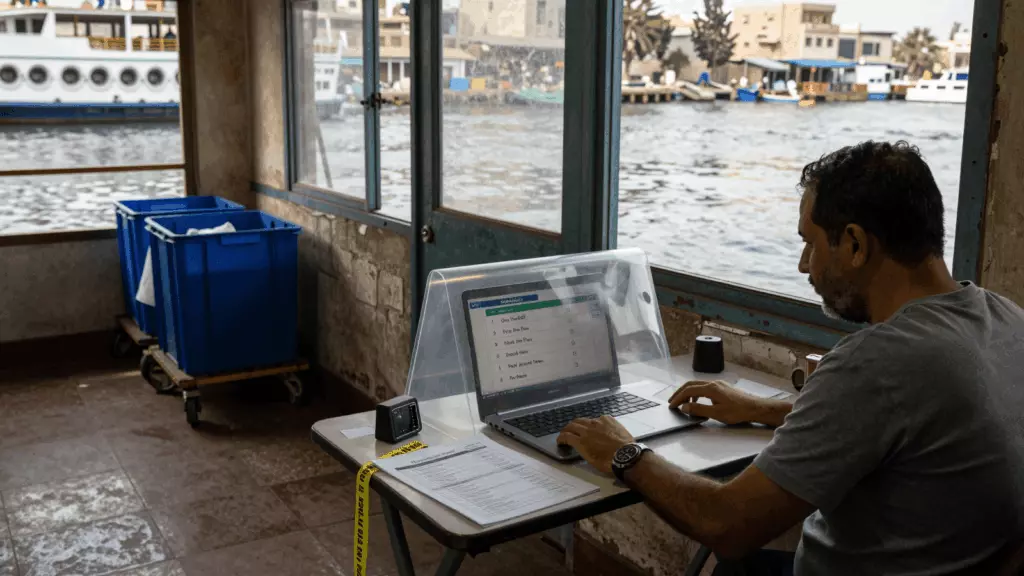 an Arab man in his early 30s working through التدرب