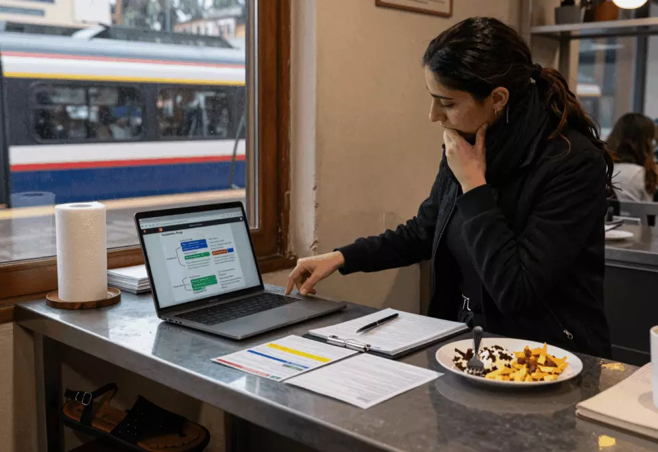 an Arab man in his early 30s choosing the next IELTS prep step online