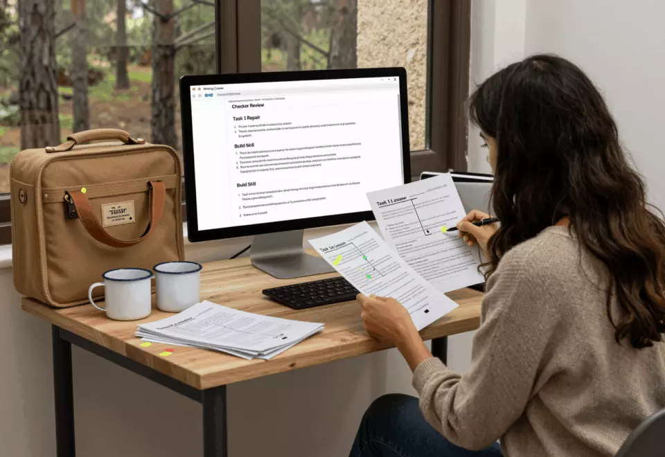 an Arab man in his early 30s choosing the next IELTS prep step online