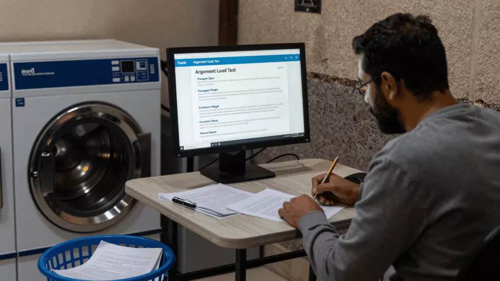 an Arab man in his early 30s reviewing an IELTS online course workflow