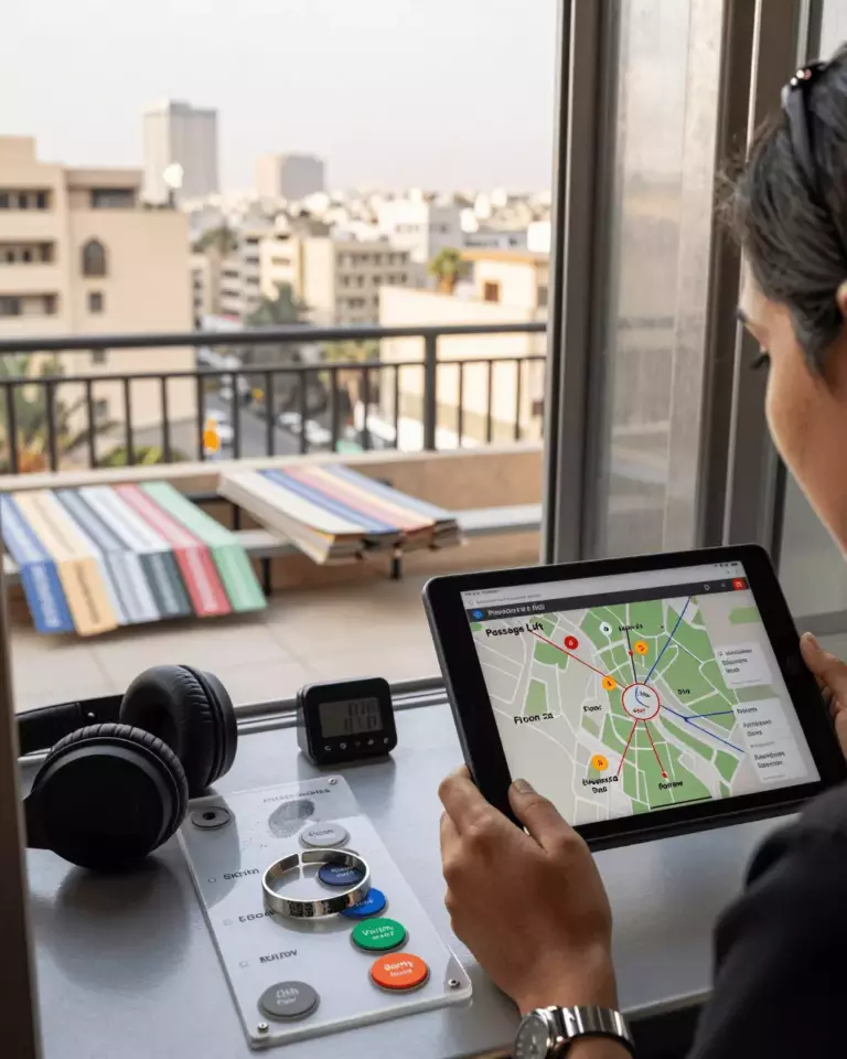 an Arab man in his early 30s preparing online for استراتيجيات القراءة في اختبار IELTS: التوقيت، والمسح، والمسح الضوئي، والدقة