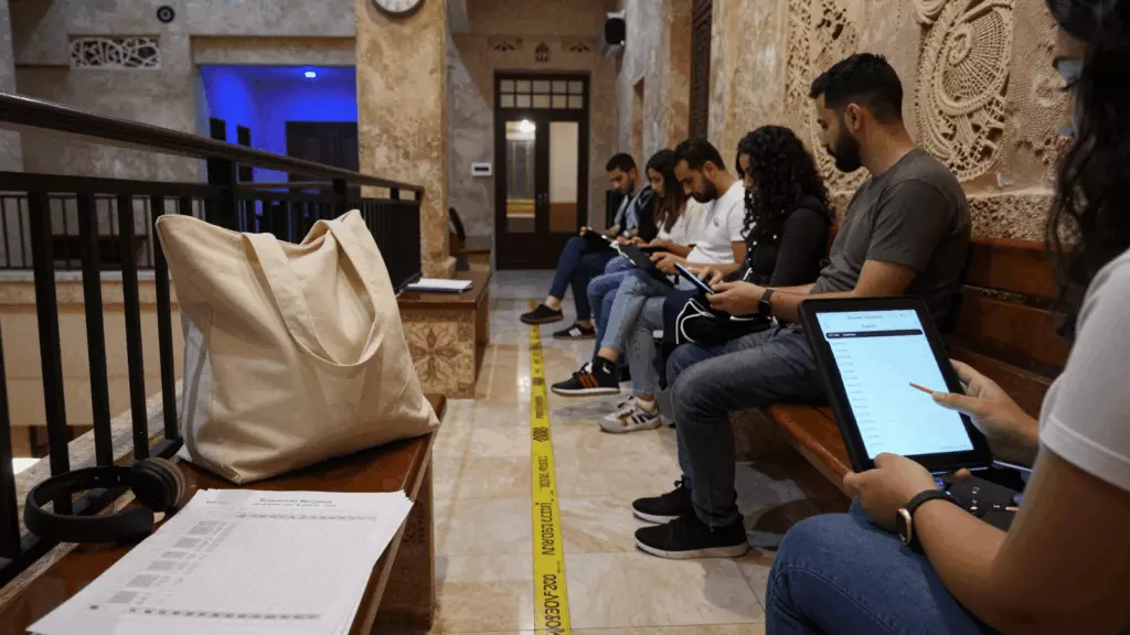 an Arab man in his early 30s working through محاكاة