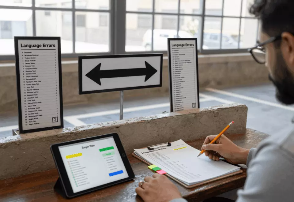 an Arab man in his early 30s choosing the next IELTS prep step online