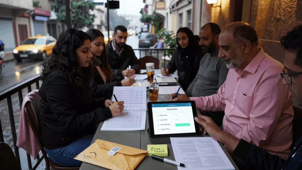 an Arab man in his early 30s working through قرر