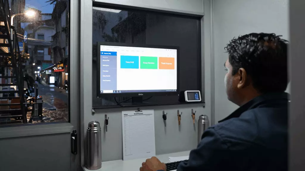 a Bangladeshi woman in her late 20s reviewing an IELTS online course workflow