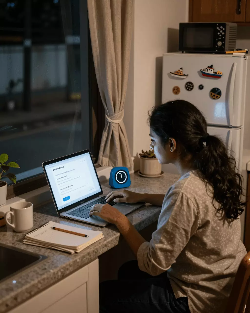 a Bangladeshi woman in her late 20s preparing online for আইইএলটিএস অনুশীলন পরীক্ষা অনলাইন: মক টেস্ট, স্কোর, এবং পরীক্ষার প্রস্তুতি