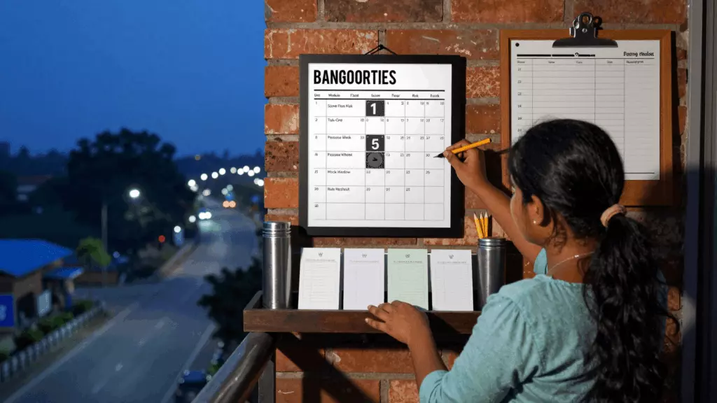 a Bangladeshi woman in her late 20s working through প্রস্তুত করুন