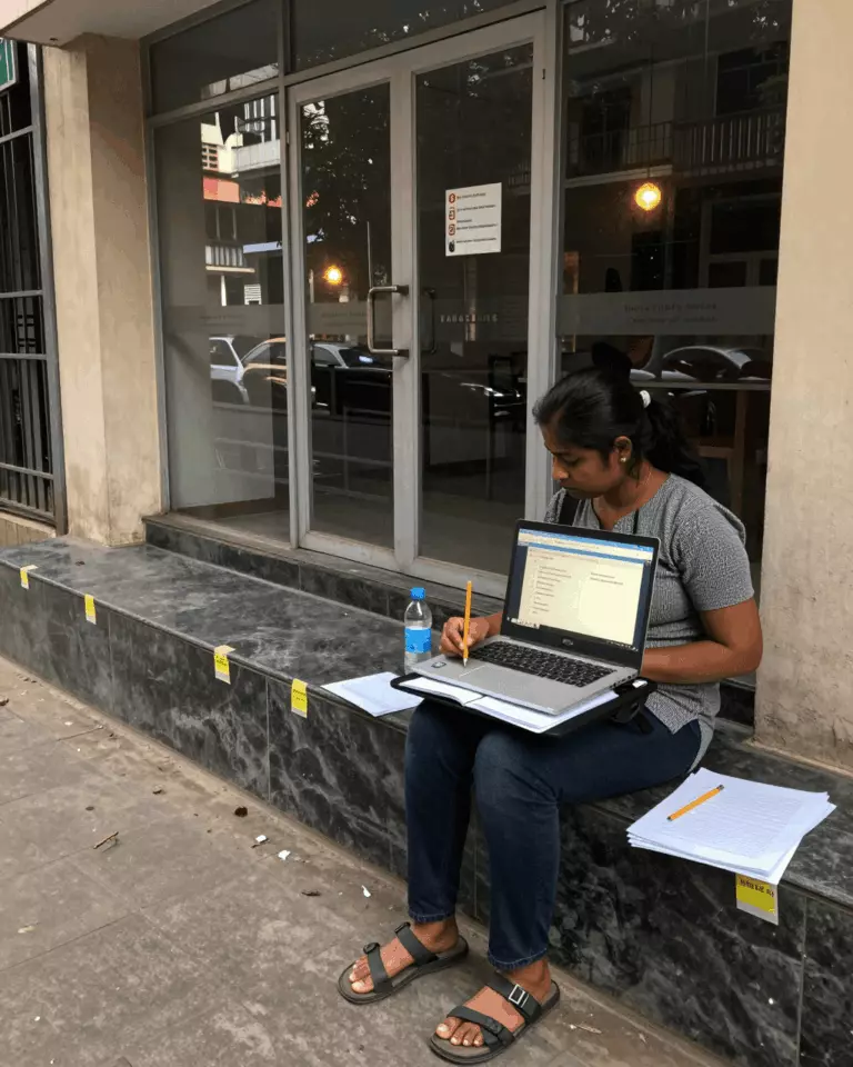 a Bangladeshi woman in her late 20s preparing online for ফ্রি আইইএলটিএস রাইটিং চেকার: ব্যান্ড 7 এর জন্য দরকারী নাকি যথেষ্ট নয়?