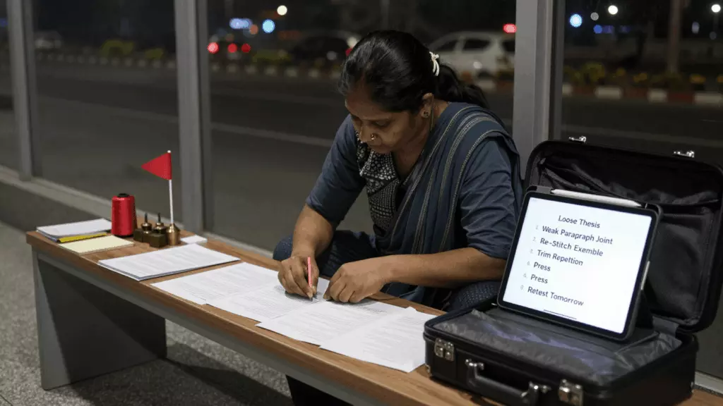 a Bangladeshi woman in her late 20s working through >রিভাইস