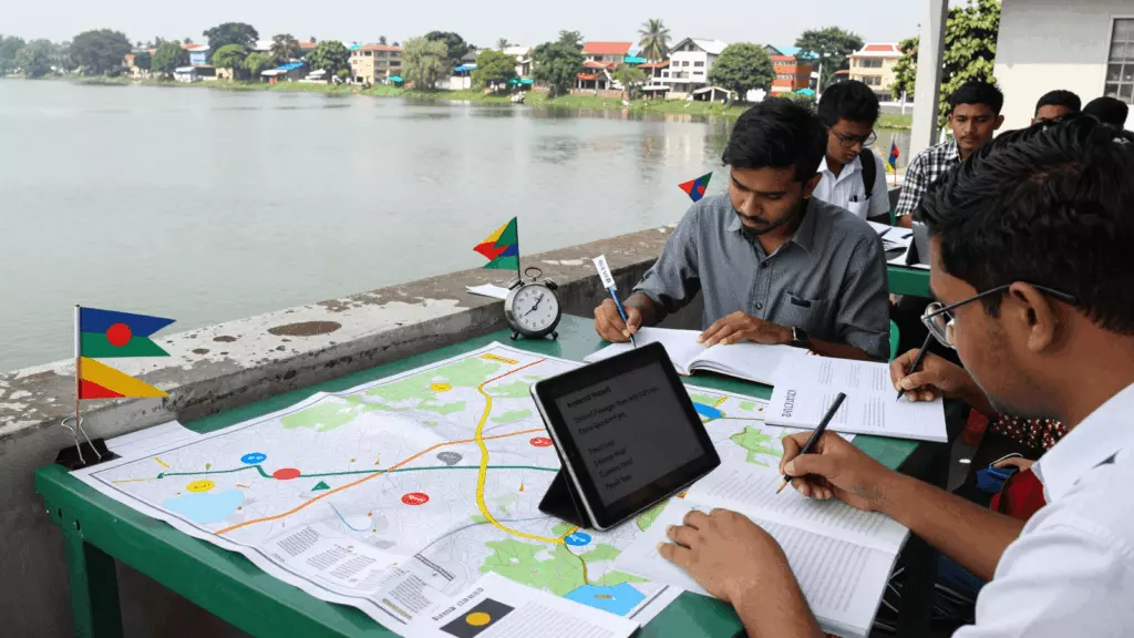 a Bangladeshi woman in her late 20s working through পুনরায় পরীক্ষা করুন