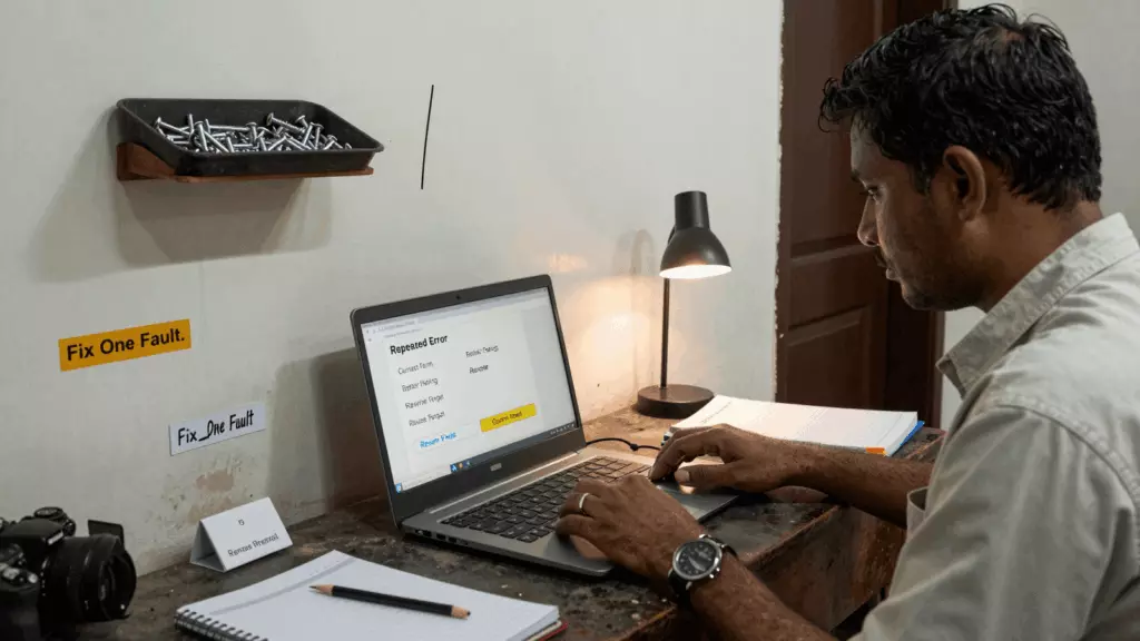 a Bangladeshi woman in her late 20s working through >রিভাইস