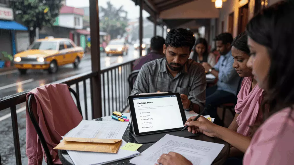 a Bangladeshi woman in her late 20s working through সিদ্ধান্ত নিন