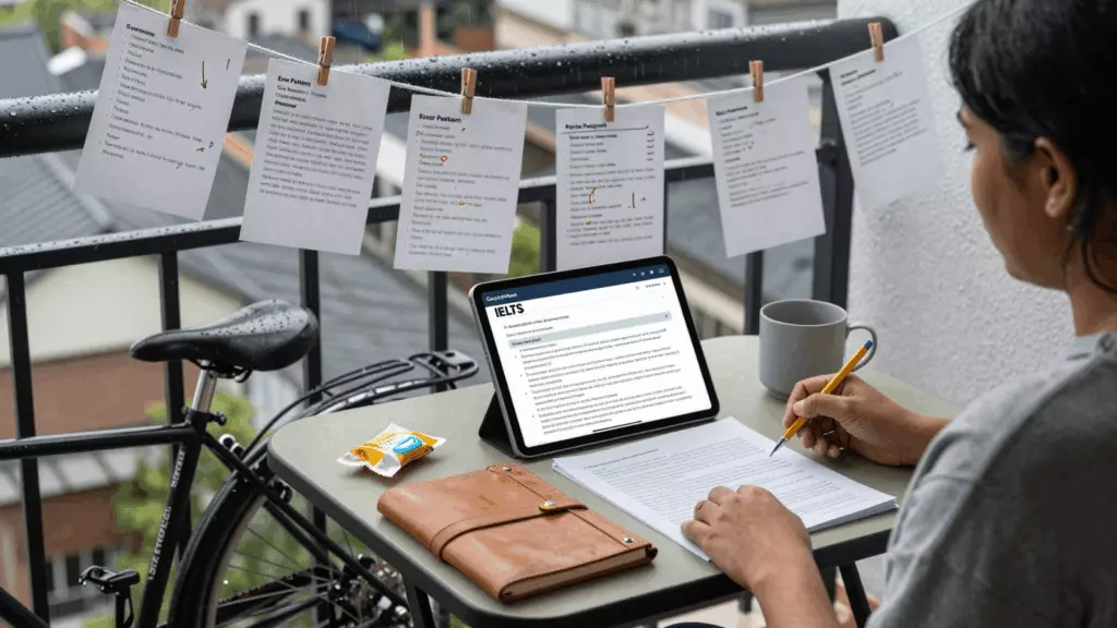a South Asian woman in her late 20s working through Review