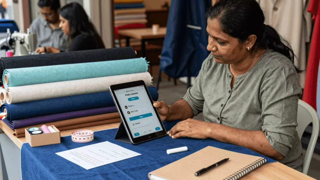 a South Asian woman in her late 20s working through Study