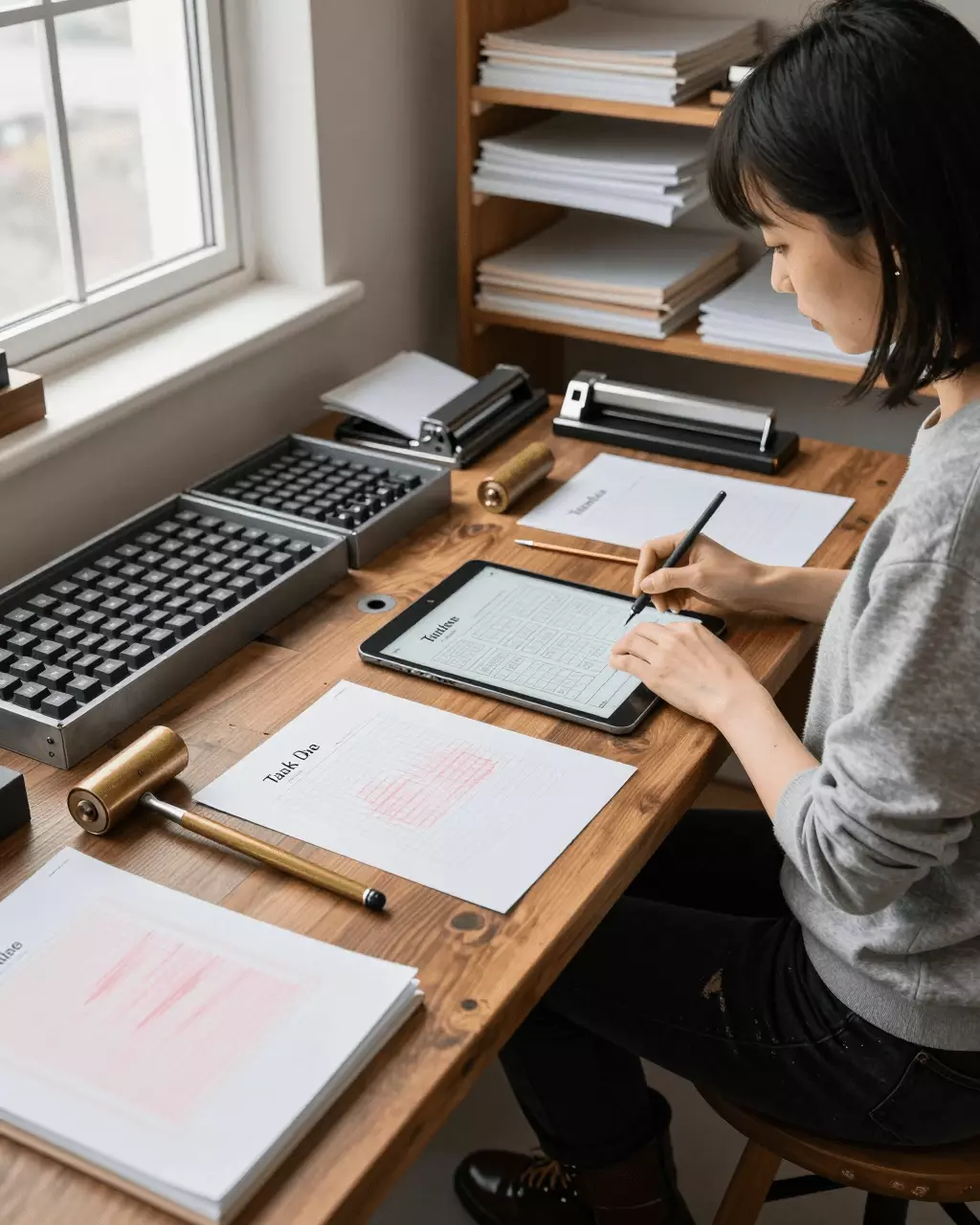 an East Asian woman in her late 20s preparing online for IELTS Writing Course: Task 1, Task 2, Band Scores, and Essay Skills