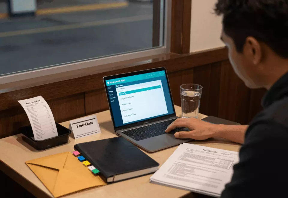 a Filipino woman in her late 20s choosing the next IELTS prep step online
