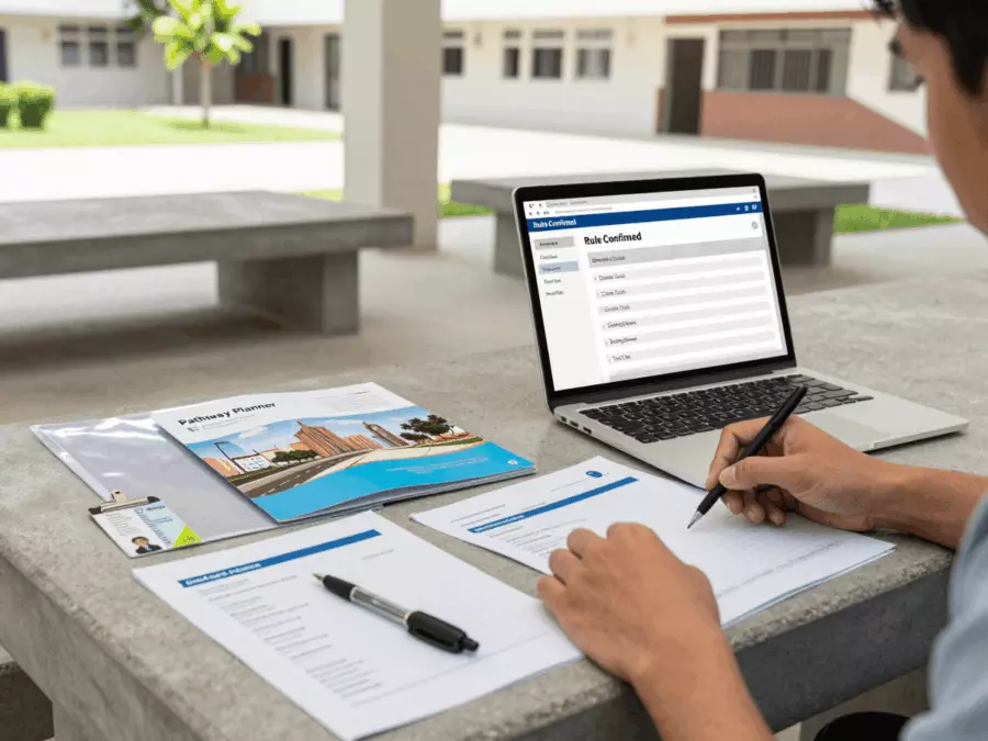 IELTS Academic and General Training decision notes on a study desk