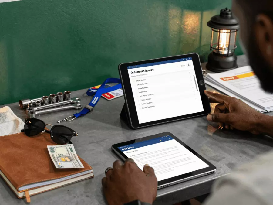 Learner using online IELTS lessons on a laptop at home
