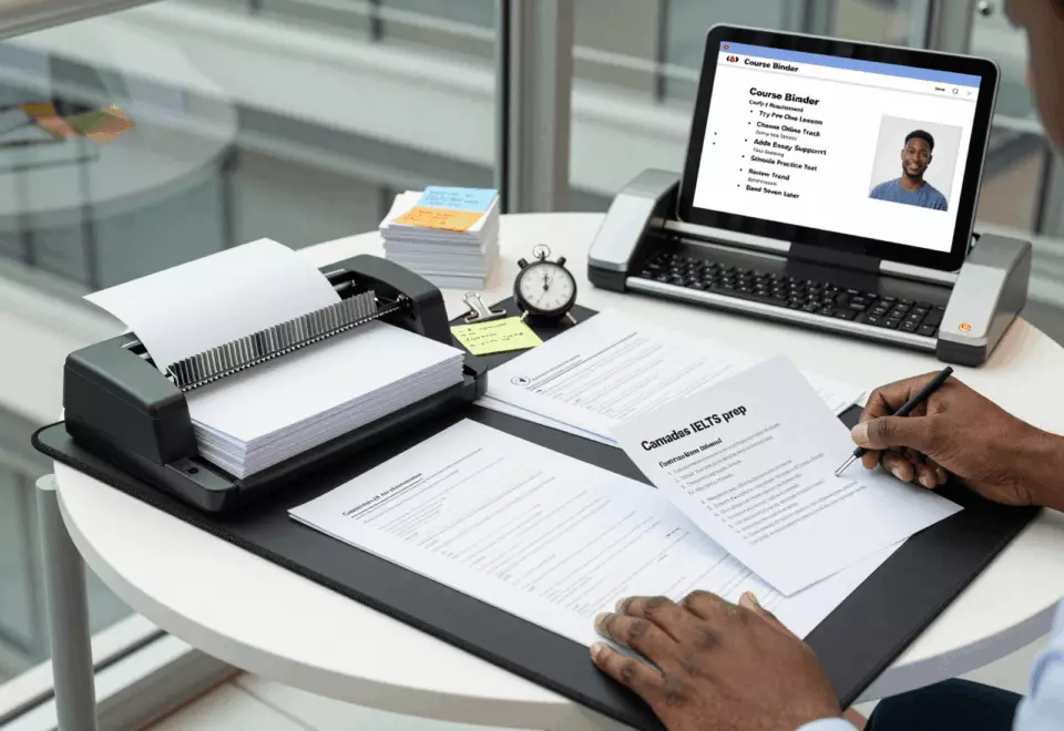 a Nigerian man in his late 20s planning for Canada choosing the next IELTS prep step online
