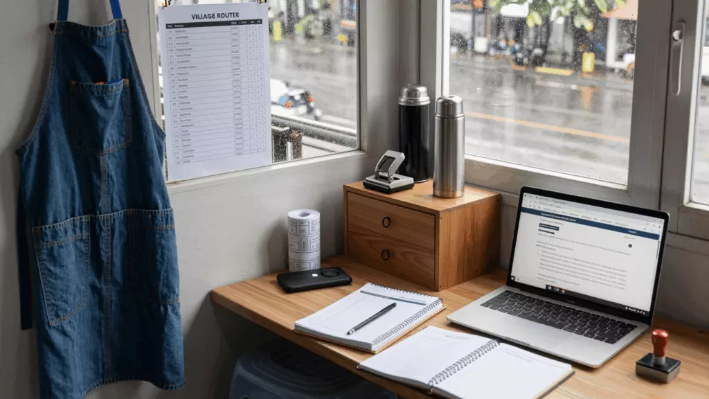 a Bangladeshi woman in her late 20s reviewing an IELTS online course workflow