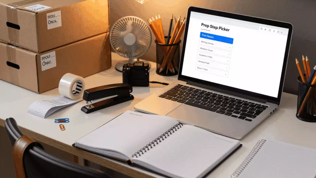 Focused IELTS learner beginning an online study plan