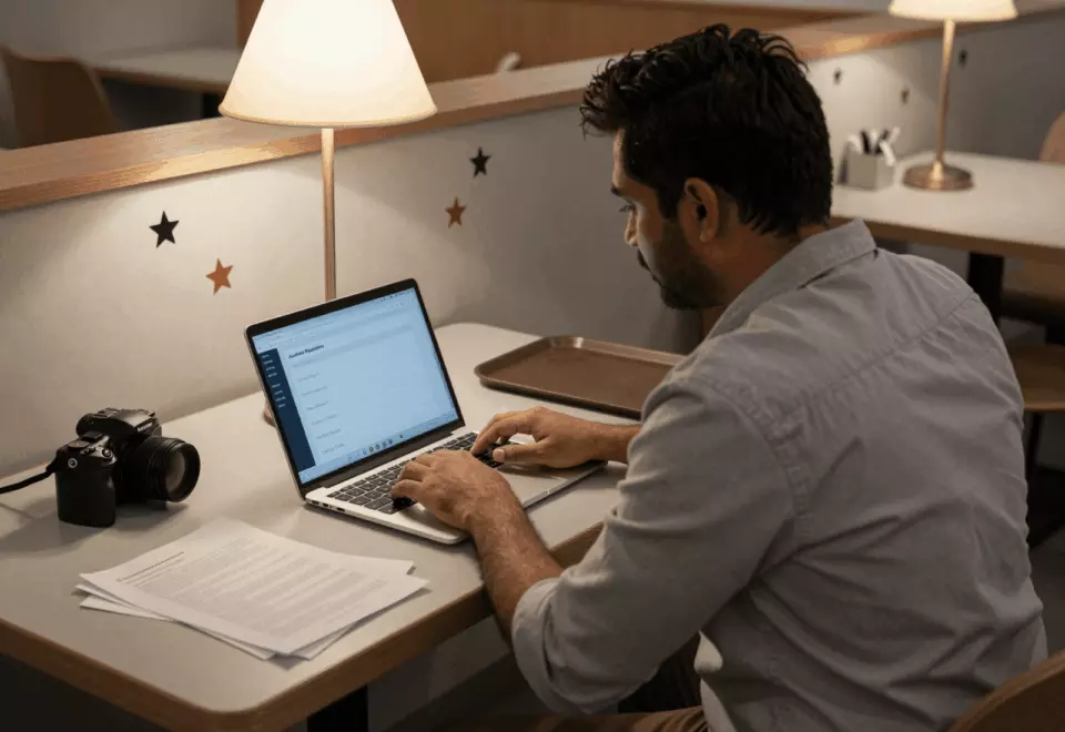 a South Asian woman in her late 20s choosing the next IELTS prep step online