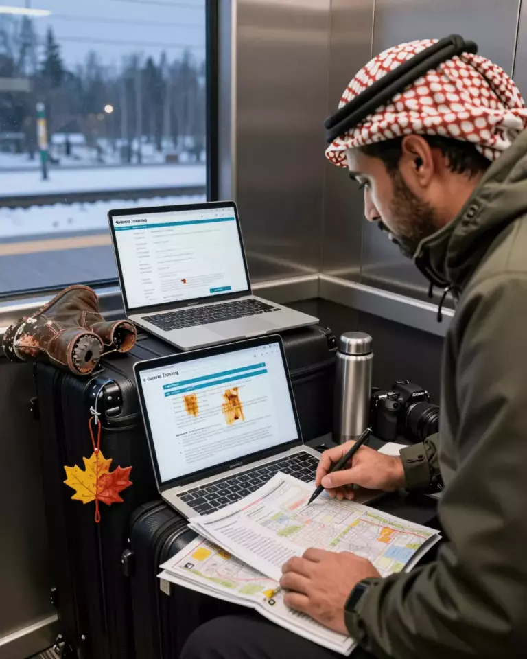 an Arab man in his early 30s preparing online for IELTS General Training for Canada Immigration: Course and Study Plan