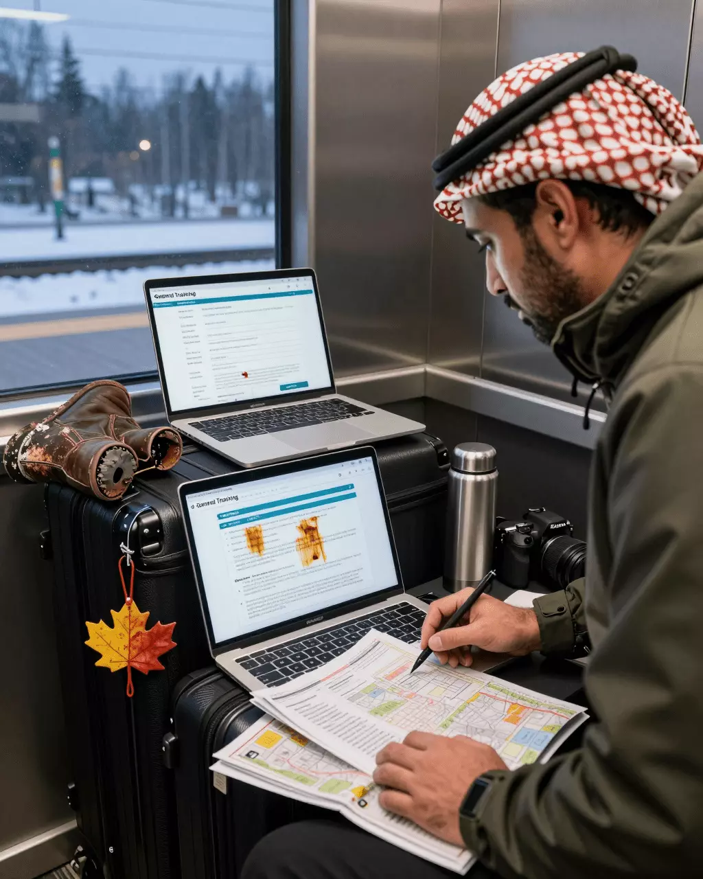 an Arab man in his early 30s preparing online for IELTS General Training for Canada Immigration: Course and Study Plan