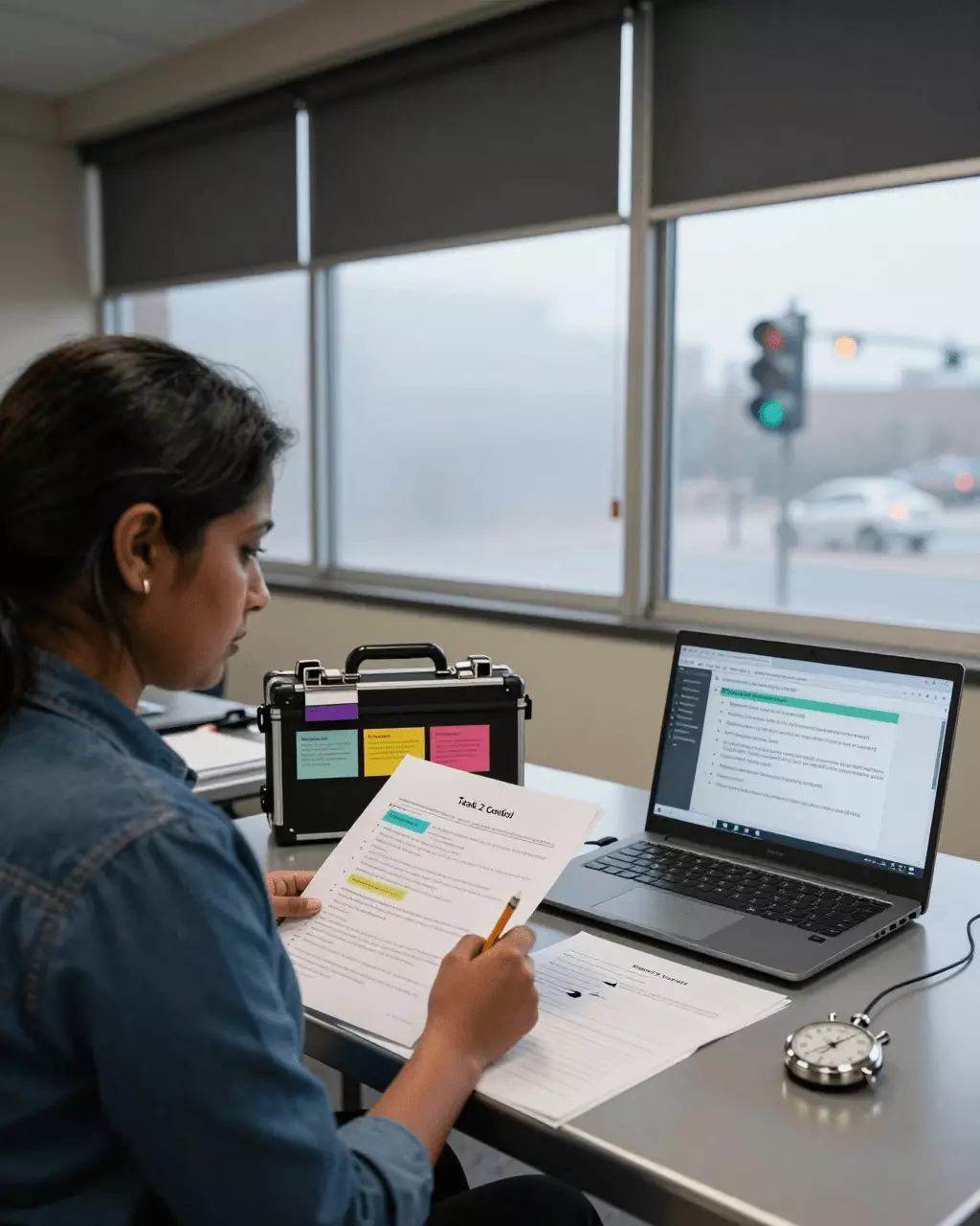 a South Asian woman in her late 20s preparing online for IELTS Writing Task 2 Course Guide: Essays, Ideas, Structure, and Band Scores