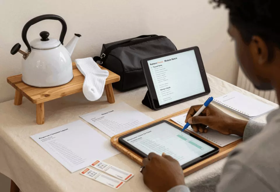 a Black man in his late 20s choosing the next IELTS prep step online