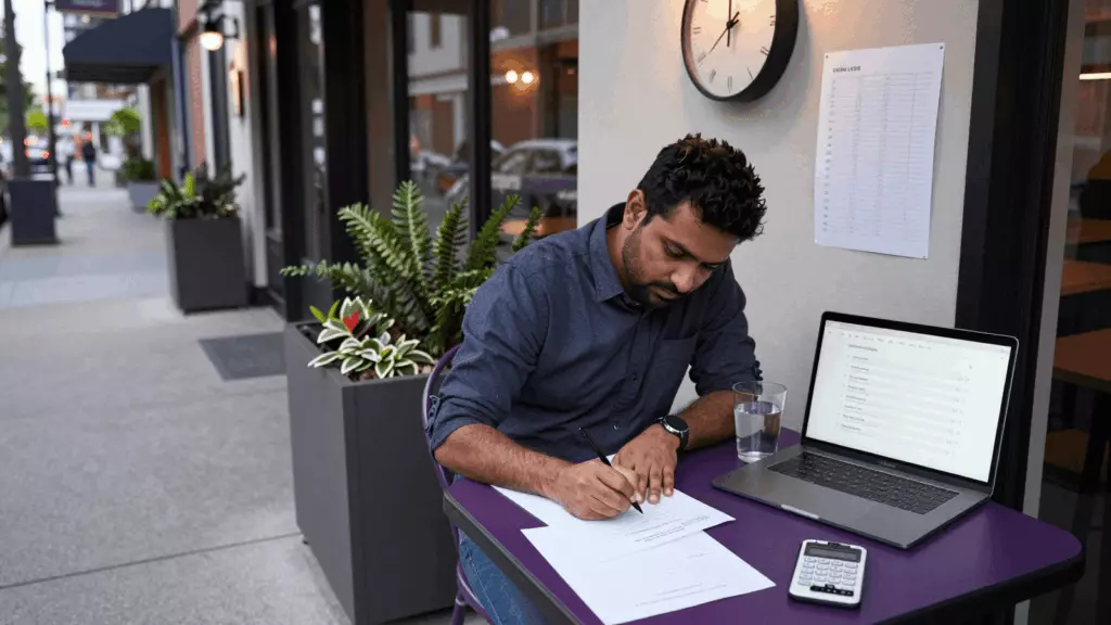 a South Asian woman in her late 20s working through Draft
