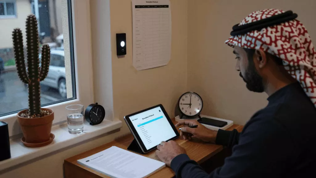 an Arab man in his early 30s working through Simulate