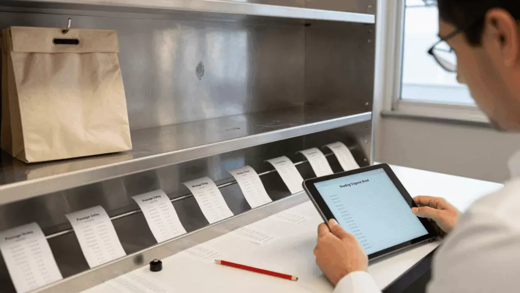 a white man in his early 30s reviewing an IELTS online course workflow