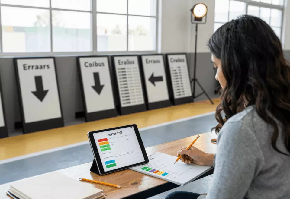 a Latina woman in her late 20s choosing the next IELTS prep step online