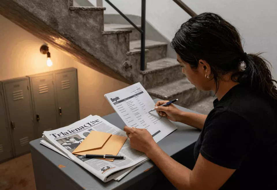 a Latina woman in her late 20s choosing the next IELTS prep step online