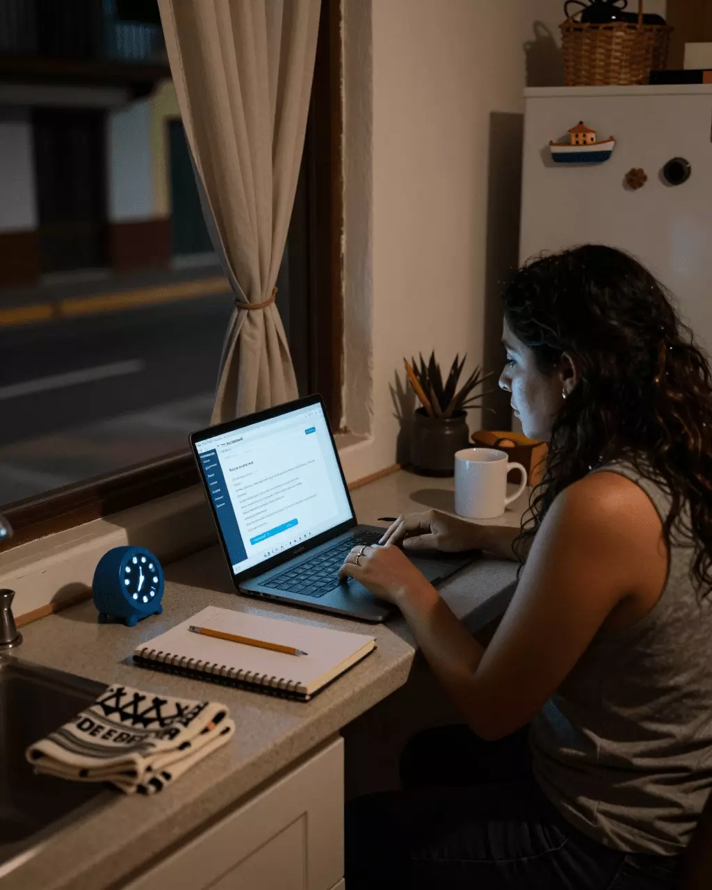 a Latina woman in her late 20s preparing online for Pruebas de práctica IELTS en línea: pruebas simuladas, puntuaciones y preparación para los exámenes