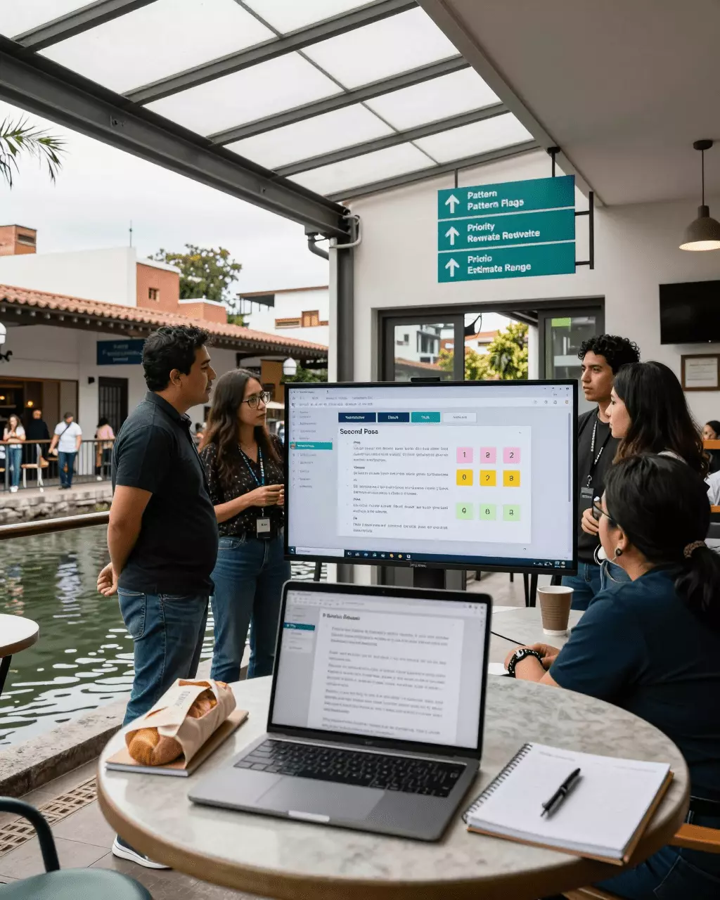 a Latina woman in her late 20s preparing online for Verificador de escritura IELTS: verifique ensayos, calcule bandas y mejore más rápido