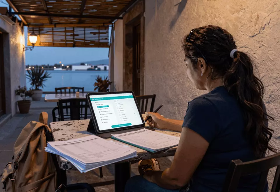 a Latina woman in her late 20s choosing the next IELTS prep step online