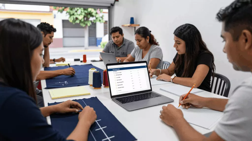 a Latina woman in her late 20s reviewing an IELTS online course workflow