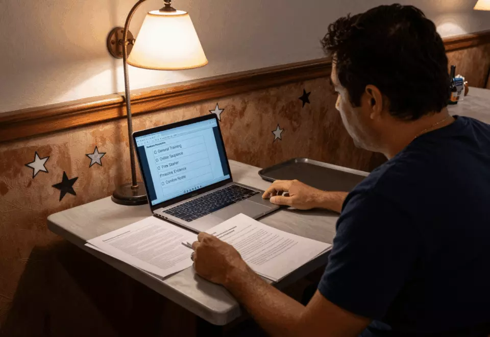 a Latina woman in her late 20s choosing the next IELTS prep step online