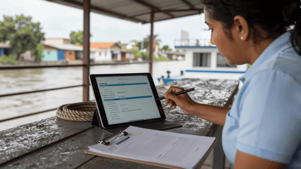 a Latina woman in her late 20s working through Verificar