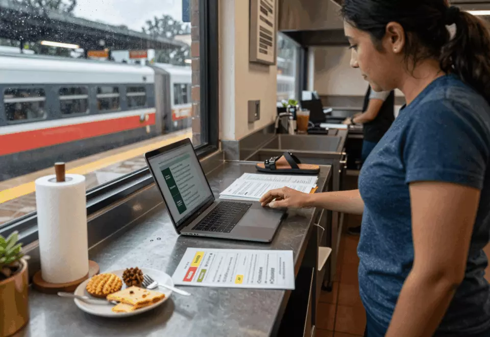 a Latina woman in her late 20s choosing the next IELTS prep step online