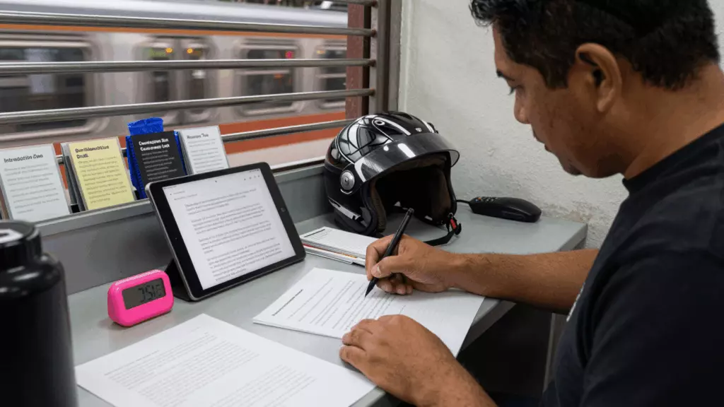 a Latina woman in her late 20s working through Borrador